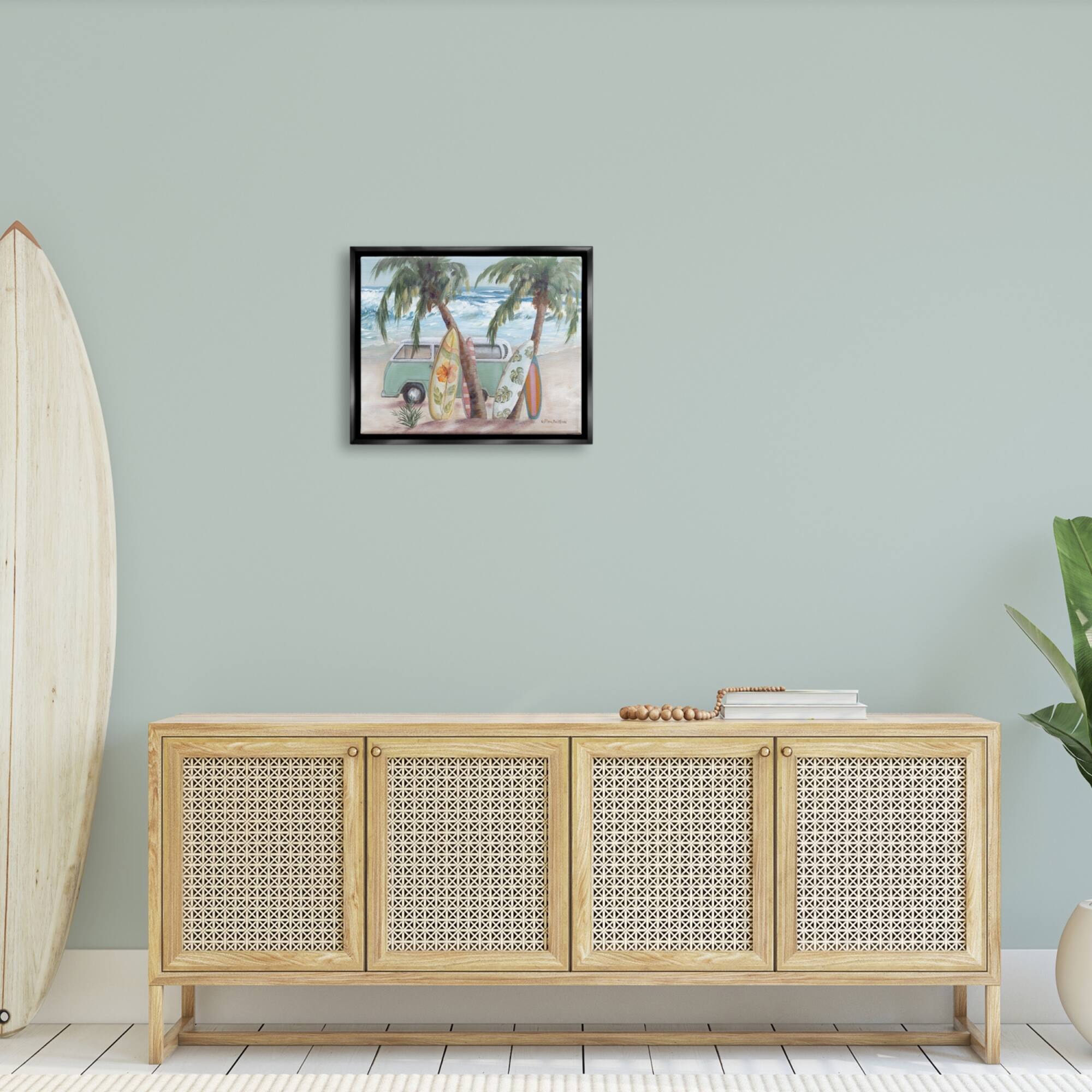 Stupell Industries Summer Waves Tropical Van Surfboards Floater Framed Art